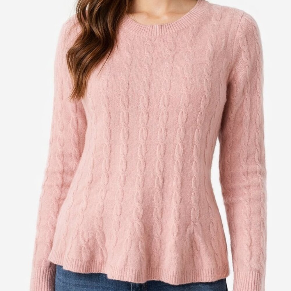 100% Cashmere Garnet Hill Cable-Knit Sweater Blush Pink/Light Mauve